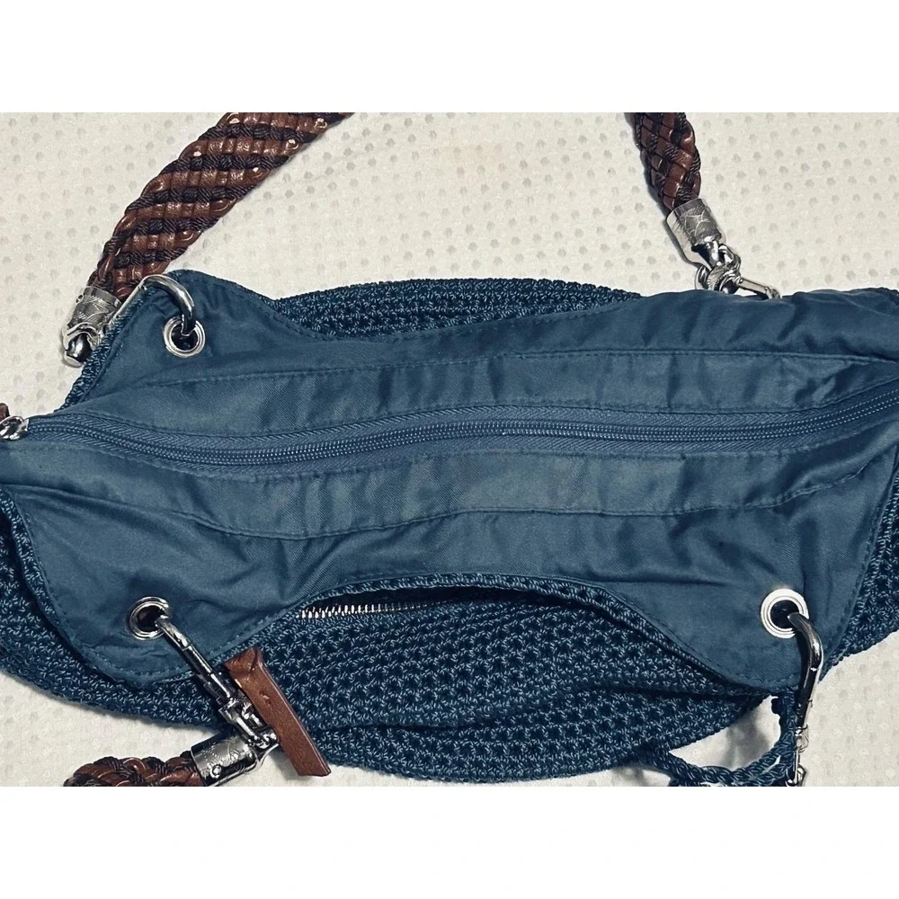 THE SAK Indio Navy Blue Crochet Shoulder Bag Hobo Bucket Nautical Beachy Cruise